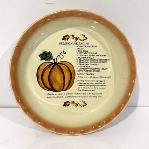 Vinatge Pumpkin Pie Recipe Ceramic Pie Dish 10" Scalloped Edge Autumn Decor